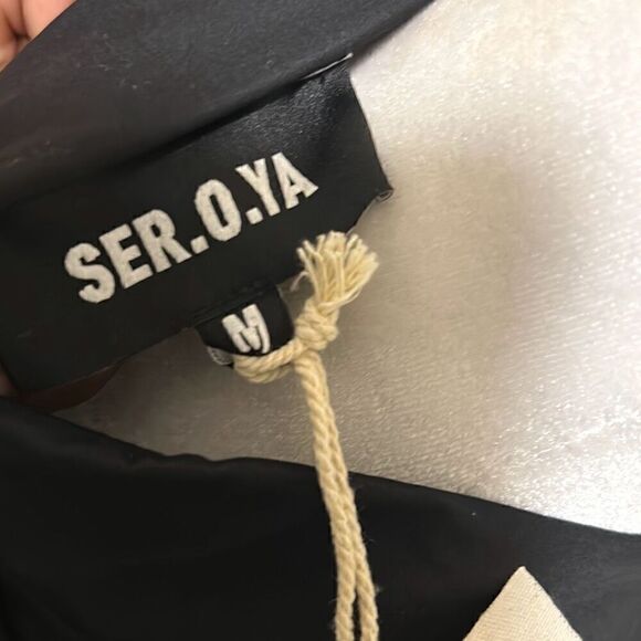 Ser.O.Ya M Lydia Open Back Button Up Boyfriend Shirt Solid Black Contemporary - Picture 8 of 8